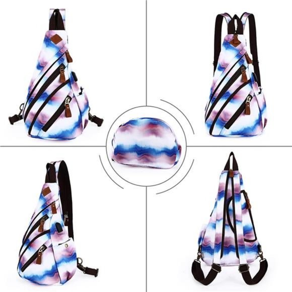 DAVIDNILE Canvas Sling Bag Crossbody Backpack Genuine Leather Shoulder Bag main image 4